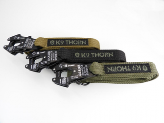 K9 Thorn vodítko s dvojitým úchopem a karabinou kong frog, černé, L