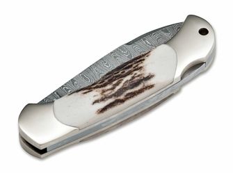 Kapesní nůž Böker Junior Scout Spearpoint Stag 7 cm, damašek, paroží