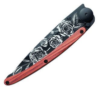 Deejo zavírací nůž Black tattoo coralwood roses