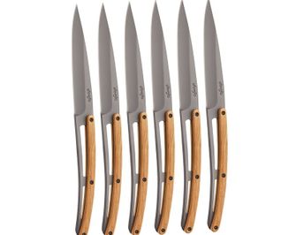 Deejo sada 6 nožů Table šedý titan olivové dřevo