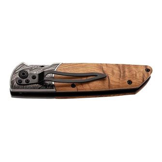 Jednoruční kapesní nůž Herbertz 8,8 cm, kořenové dřevo, reliéfní ozdobný motiv