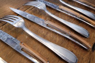 Deejo sada 6 steakových nožů lesklá čepel olivové dřevo design Art Déco