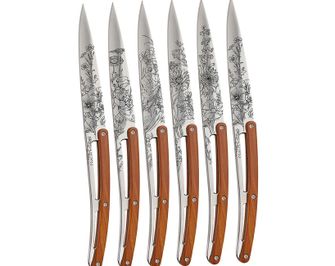 Deejo Tattoo sada 6 steakových nožů lesklý povrch coralwood design Blossom