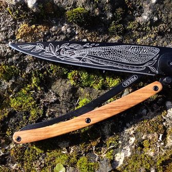 Deejo zavírací nůž Tattoo Black olive wood Dragonfly