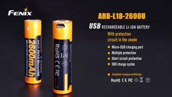Fenix USB nabíjecí baterie 18650, 2600 mAh  Li-Ion