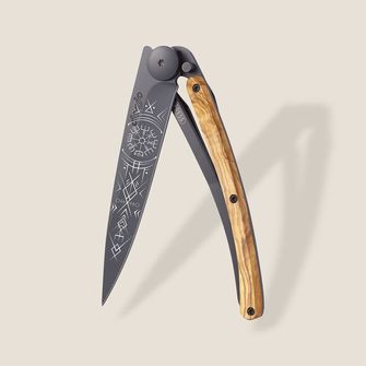 Deejo zavírací nůž Tattoo Black olive wood Viking Vegvisir