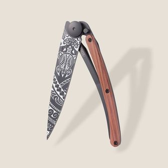 Deejo zavírací nůž Black tattoo coralwood polynesian