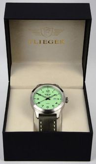 hodinky s koženým páskem Flieger zelené v pouzdře hodinky s koženým páskem Flieger zelené fosforekujúce