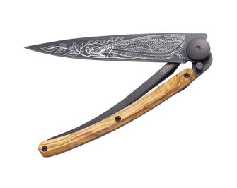 Deejo zavírací nůž Tattoo Black olive wood Dragonfly
