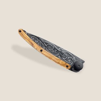 Deejo zavírací nůž Black tattoo olive wood pacific