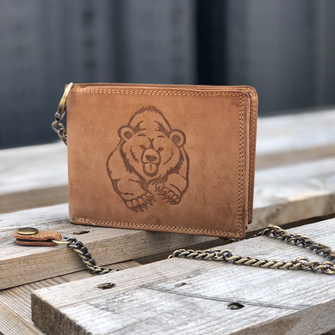 Kožená peněženka s řetízkem vzor medvěd