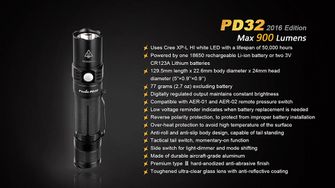 LED baterka Fenix ​​PD32 XP-L 900lumen rozsvícena