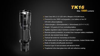 LED baterka Fenix ​​TK16 1000lumen informace 