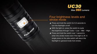 LED baterka Fenix ​​UC30 960lumen rozměry v ruce