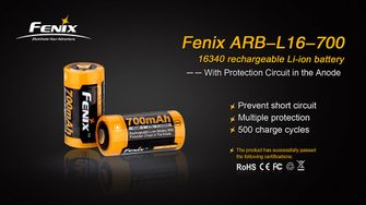 Fenix nabíjecí baterie RCR123A 700 mAh, Li-Ion