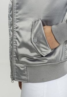 Urban Classics dámská saténová bomber bunda, stříbrná