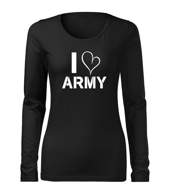 Levně DRAGOWA Slim dámské tričko s dlouhým rukávem i love army, černá 160g / m2 - XS