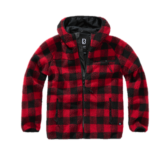 Brandit fleecová bunda s kapucí Teddyfleece Worker, červená/černá