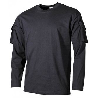 MFH US černé dlhé tričko s velcro kapsami na rukávech, 170g/m2