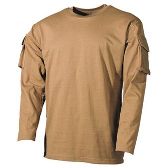 MFH US Coyote dlhé tričko s velcro kapsami na rukávech, 170g/m2