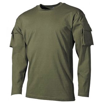 MFH US olivové dlhé tričko s velcro kapsami na rukávech, 170g/m2