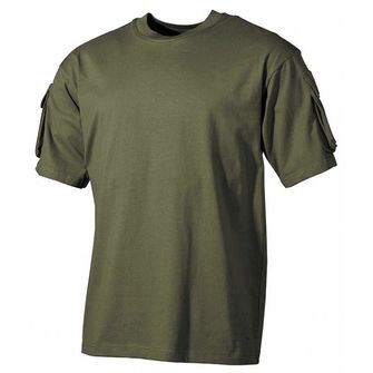 MFH US olivové tričko s velcro kapsami na rukávech, 170g/m2
