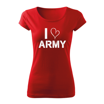 DRAGOWA dámské krátké tričko i love army, červená 150g/m2