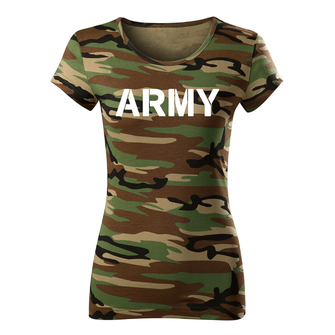 DRAGOWA dámské krátké tričko army, maskáčová 150g/m2
