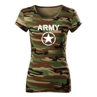 DRAGOWA dámské krátké tričko army star, maskáčová 150g/m2