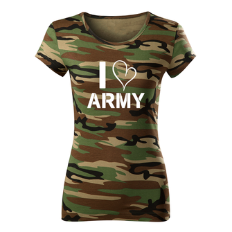 DRAGOWA dámské krátké tričko i love army, maskáčová 150g/m2