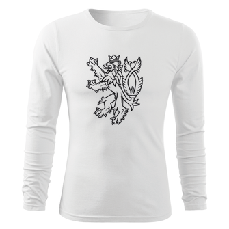 DRAGOWA Fit-T tričko s dlouhým rukávem český lev, bílá 160g/m2