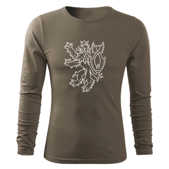 DRAGOWA Fit-T tričko s dlouhým rukávem český lev, olivová 160g/m2