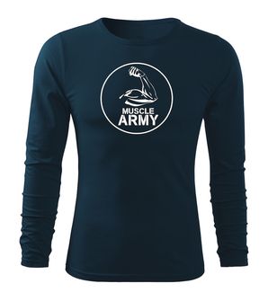 DRAGOWA Fit-T tričko s dlouhým rukávem muscle army biceps, tmavě modrá 160g / m2