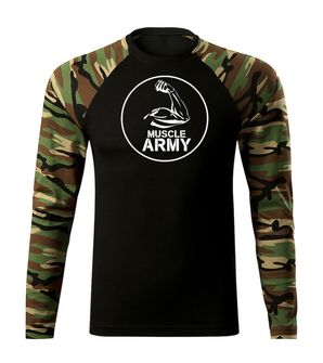 DRAGOWA Fit-T tričko s dlouhým rukávem muscle army biceps, woodland 160g / m2