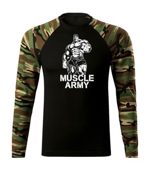 DRAGOWA Fit-T tričko s dlouhým rukávem muscle army man, woodland 160g / m2