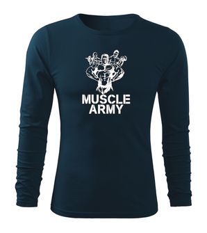 DRAGOWA Fit-T tričko s dlouhým rukávem muscle army team, tmavě modrá 160g / m2