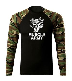 DRAGOWA Fit-T tričko s dlouhým rukávem muscle army team, woodland 160g / m2