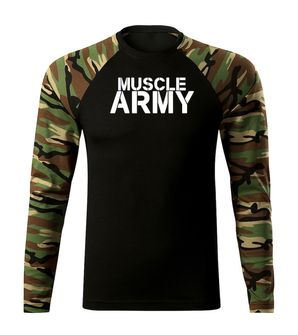 DRAGOWA Fit-T tričko s dlouhým rukávem muscle army, woodland 160g / m2