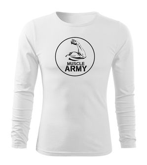 DRAGOWA Fit-T tričko s dlouhým rukávem muscle army biceps, bílá 160g / m2