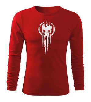 DRAGOWA Fit-T tričko s dlouhým rukávem skull, červená 160g / m2