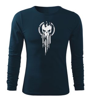 DRAGOWA Fit-T tričko s dlouhým rukávem muscle skull, tmavě modrá 160g / m2