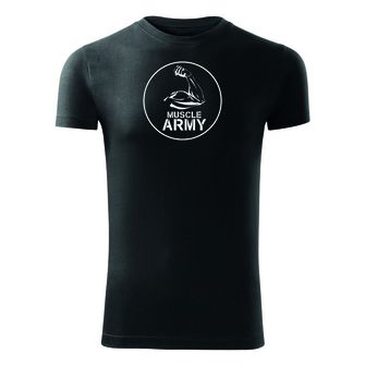 DRAGOWA fitness tričko muscle army biceps, černá 180g/m2