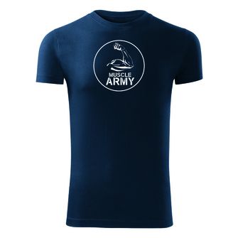 DRAGOWA fitness tričko muscle army biceps, modrá 180g/m2