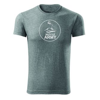 DRAGOWA fitness tričko muscle army biceps, sivá 180g/m2