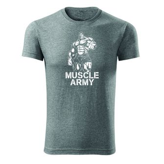 DRAGOWA fitness tričko muscle army man, sivá 180g/m2