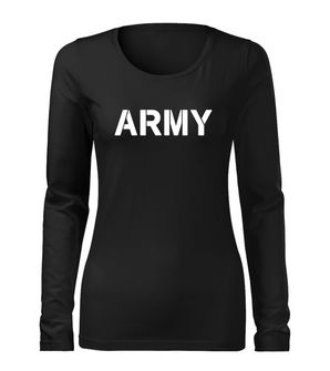 DRAGOWA Slim dámské tričko s dlouhým rukávem army, černá 160g / m2