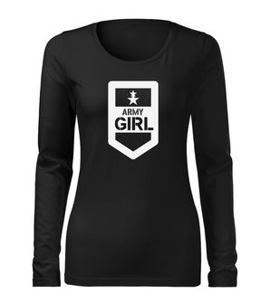DRAGOWA Slim dámské tričko s dlouhým rukávem army girl, černá 160g / m2