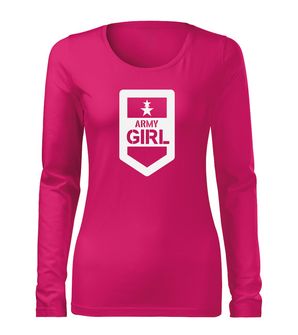 DRAGOWA Slim dámské tričko s dlouhým rukávem army girl, růžová 160g / m2