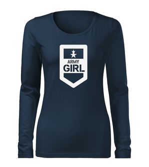 DRAGOWA Slim dámské tričko s dlouhým rukávem army girl, tmavě modrá160g / m2