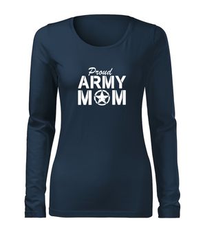 DRAGOWA Slim dámské tričko s dlouhým rukávem army mom, tmavě modrá160g / m2